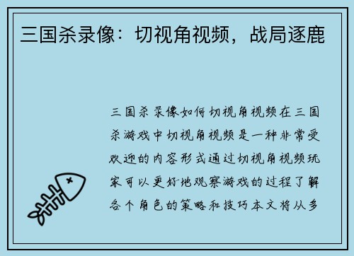三国杀录像：切视角视频，战局逐鹿